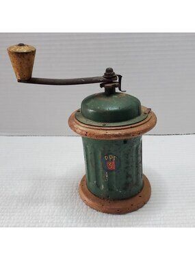 PPP 3 Coffee Grinder Vintage Hand Crank 7" Green Wood Metal Display Only